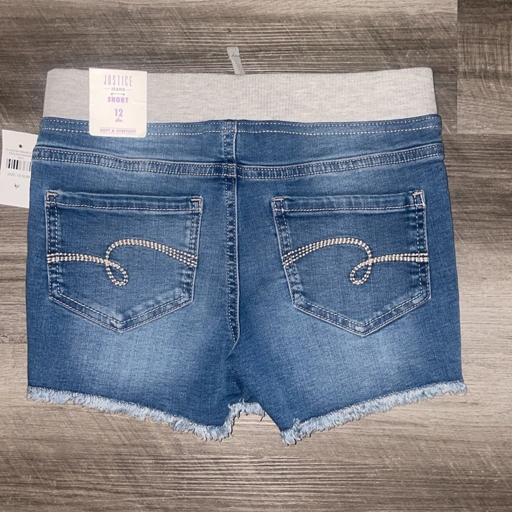 NEW Justice 12 slim shorts Jean denim elastic waist girls nwt